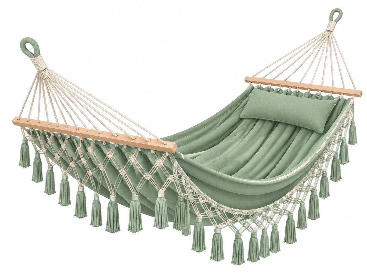 Amaca da Giardino Tessuto Verde con Nappine - Relax Esterno