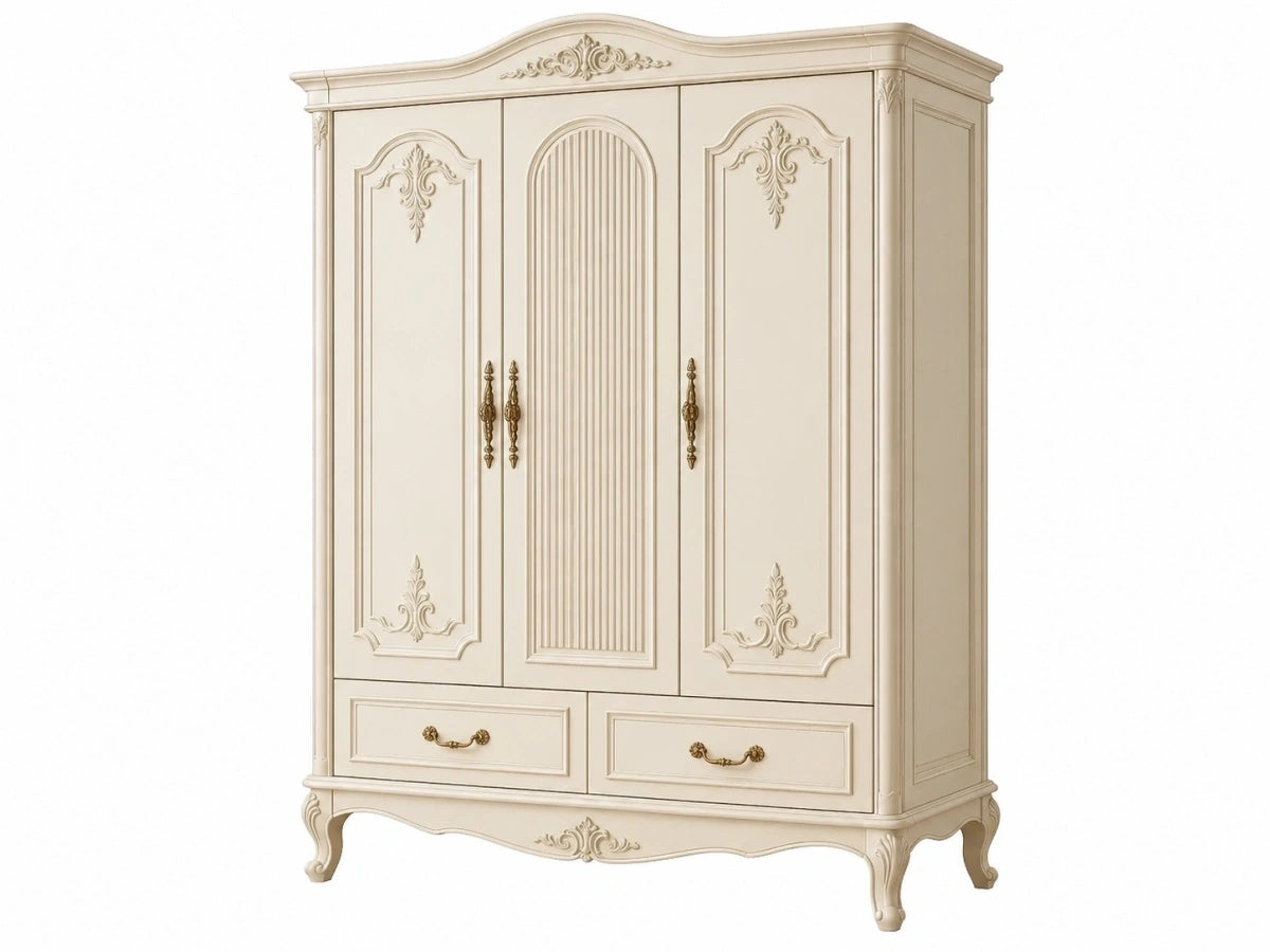 Armadio Classico 2 Ante Maniglie Vintage - Legno Bianco Decorato