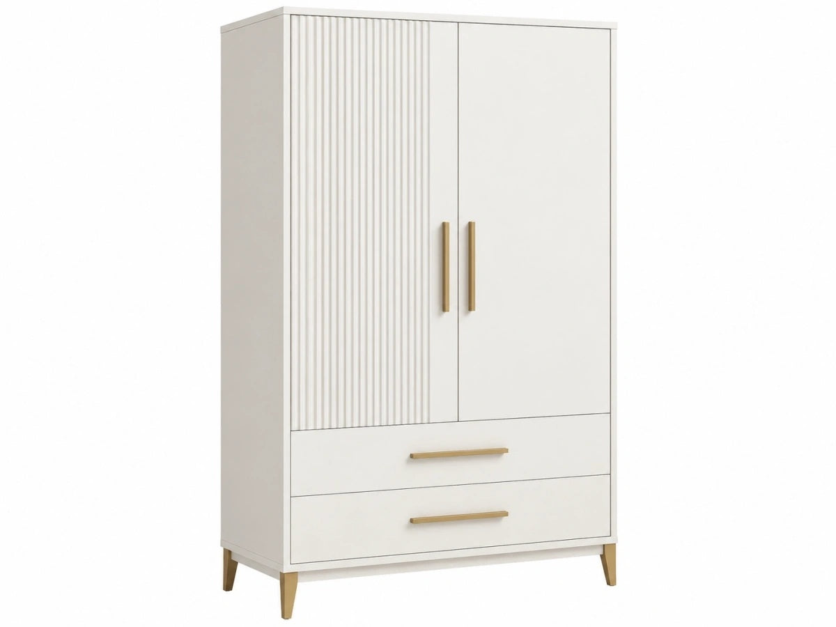 Armadio a Due Ante e Cassetti - Bianco - Moderno - Legno