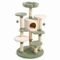 Tiragraffi per gatti 60 cm x 60 cm x 150 cm in sisal e peluche verde sabbia con cuccia e piattaforme