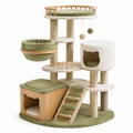 Tiragraffi per gatti 80 x 60 x 145 cm in legno sisal e peluche verde beige con cucce e piattaforme