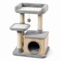 Tiragraffi per Gatti 50 x 50 x 100 cm in Legno Grigio con Sisal - Torre con Cuccia e Piattaforme