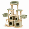 Albero tiragraffi 80 x 60 x 170 cm in legno e sisal verde con cucce e amache