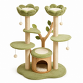 Tiragraffi per gatti 60 x 60 x 150 cm in sisal e peluche verde con cuccia e piattaforme