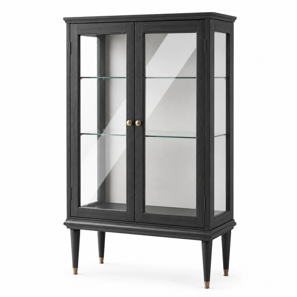 Vetrina 80 x 40 x 160 cm in legno e vetro nero - ante trasparenti stile classico