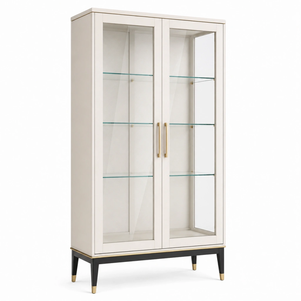 Vetrina 90 x 40 x 180 cm in vetro e legno bianco con ripiani stile moderno