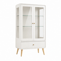 Vetrina 80 x 40 x 160 cm in legno bianco con ante in vetro e cassetto stile nordico