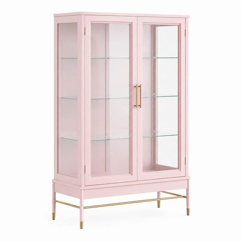 Vetrina 90 x 40 x 180 cm rosa in legno e vetro - ante trasparenti stile moderno