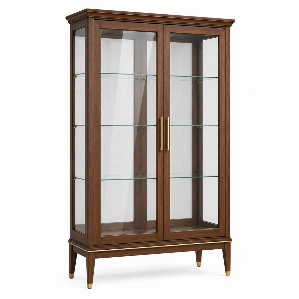 Vetrina 100 x 45 x 180 cm in legno marrone e vetro trasparente - espositore classico a 2 ante