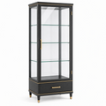 Vetrina 80 x 40 x 180 cm in legno e vetro nero con dettagli dorati e cassetto