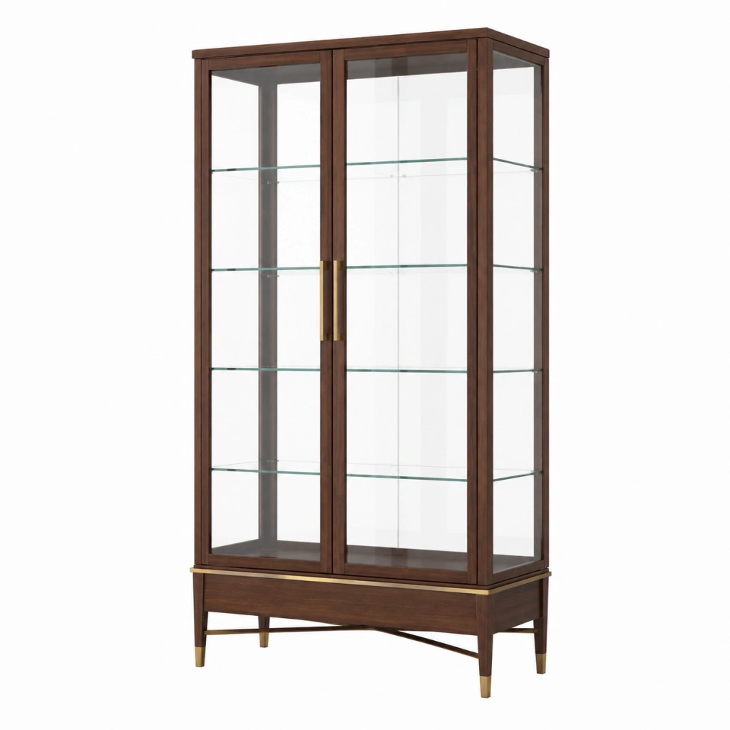 Vetrina 90 x 45 x 180 cm in legno marrone e vetro con 2 ante stile moderno