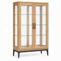 Vetrina 90 x 40 x 180 cm in legno e vetro marrone naturale con ante per esposizione stile moderno
