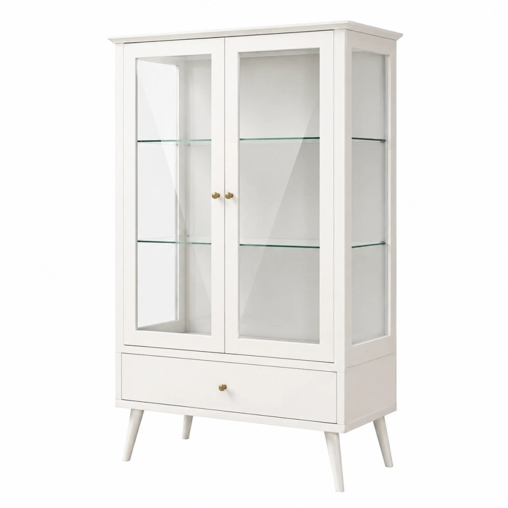 Vetrina 80 x 40 x 180 cm in legno bianco e vetro con cassetto - stile nordico