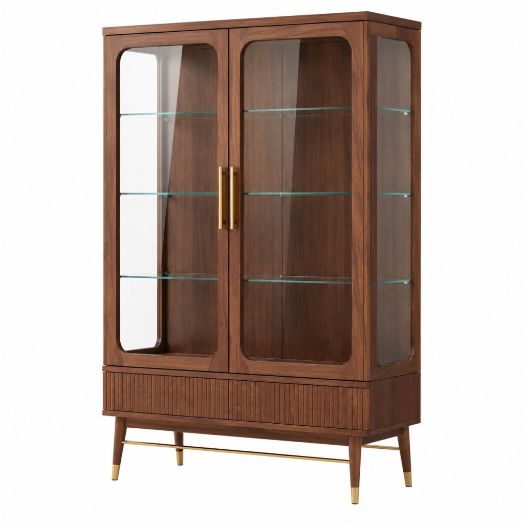 Vetrina 100 x 45 x 190 cm in legno marrone con ante in vetro stile moderno