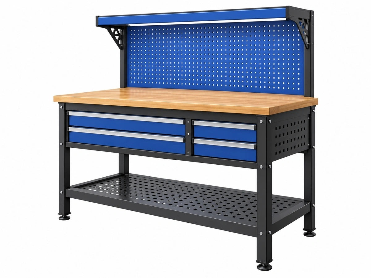 Banco da Lavoro Metallo/Legno con Cassetti Blu