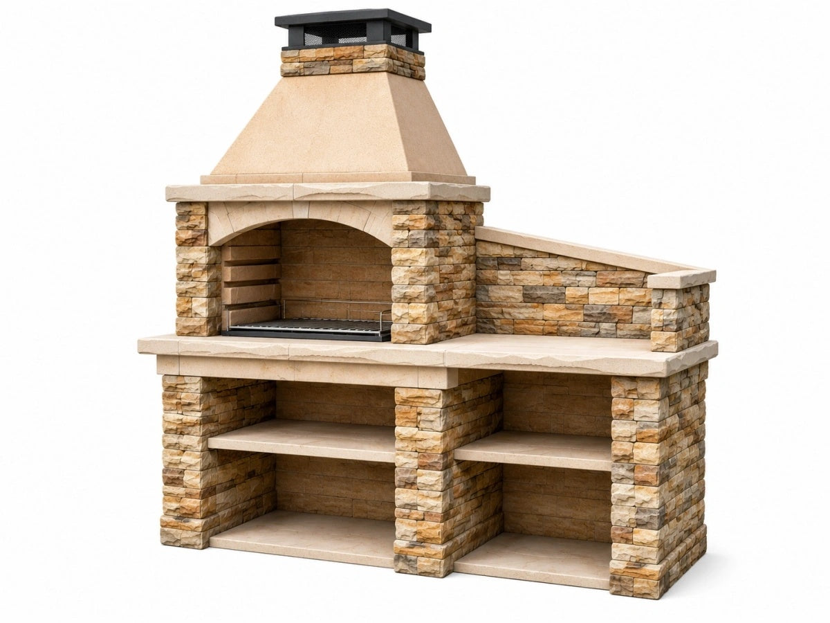 Barbecue da Giardino in Pietra Naturale con Ripiani - Stile Rustico