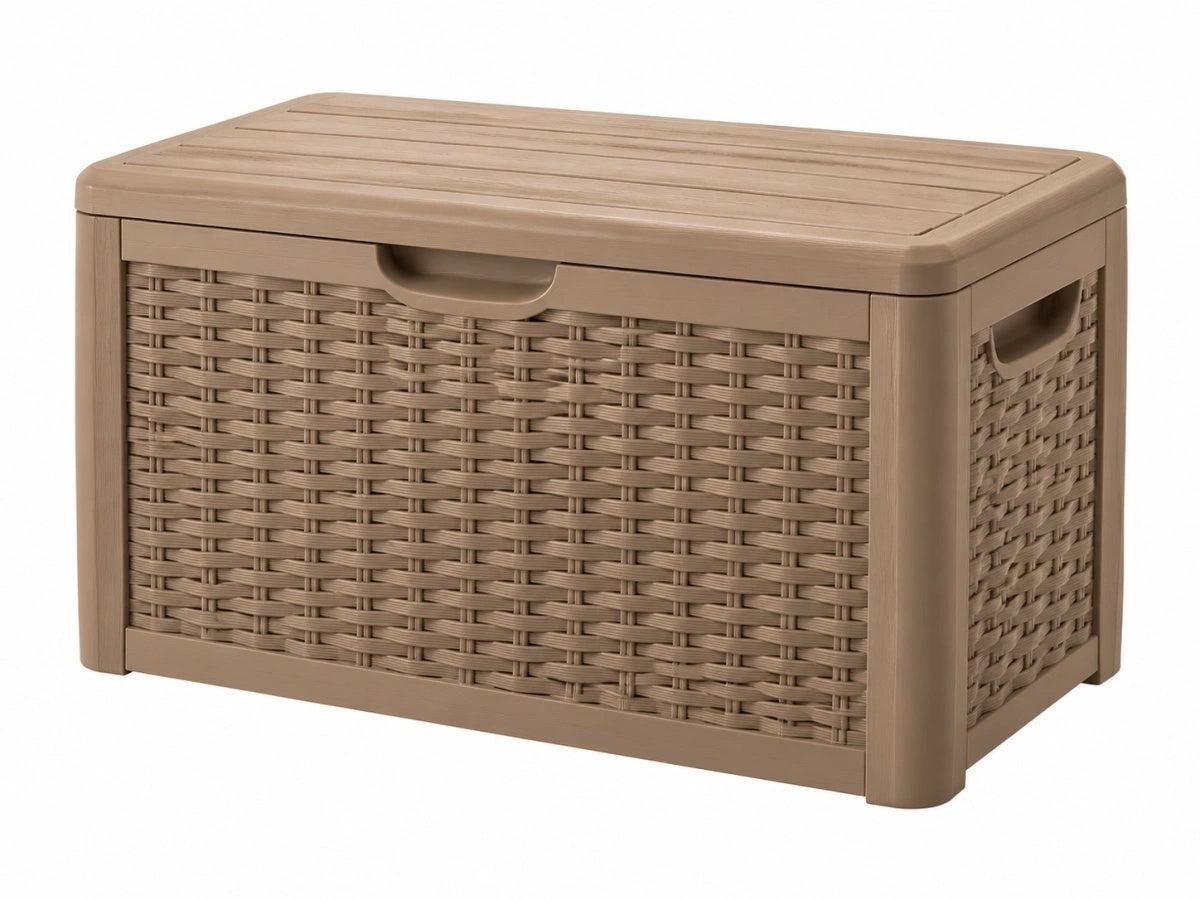 Cassapanca in Plastica Rattan - 60cm x 45cm x 50cm - Colore Beige - Stile Moderno